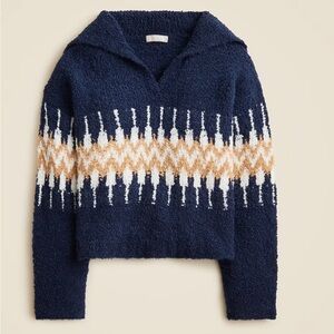J. Crew Fair Isle johnny-collar sweater in bouclé yarn- Navy and Tan Sweater M